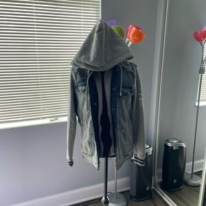 NWOT Zara Hybrid Gray and Blue Hooded Denim Jacket